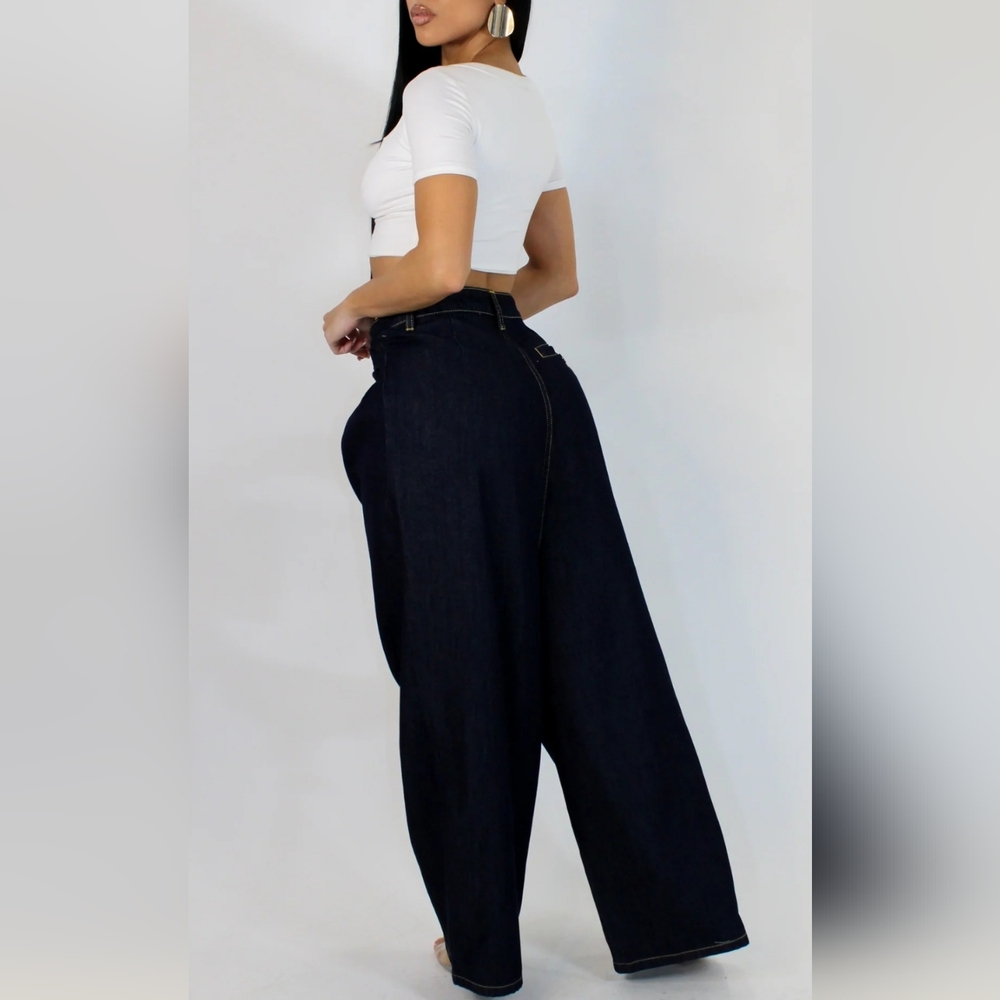 045. Women's Navy Wide-Leg Jeans - Picture 2 of 2